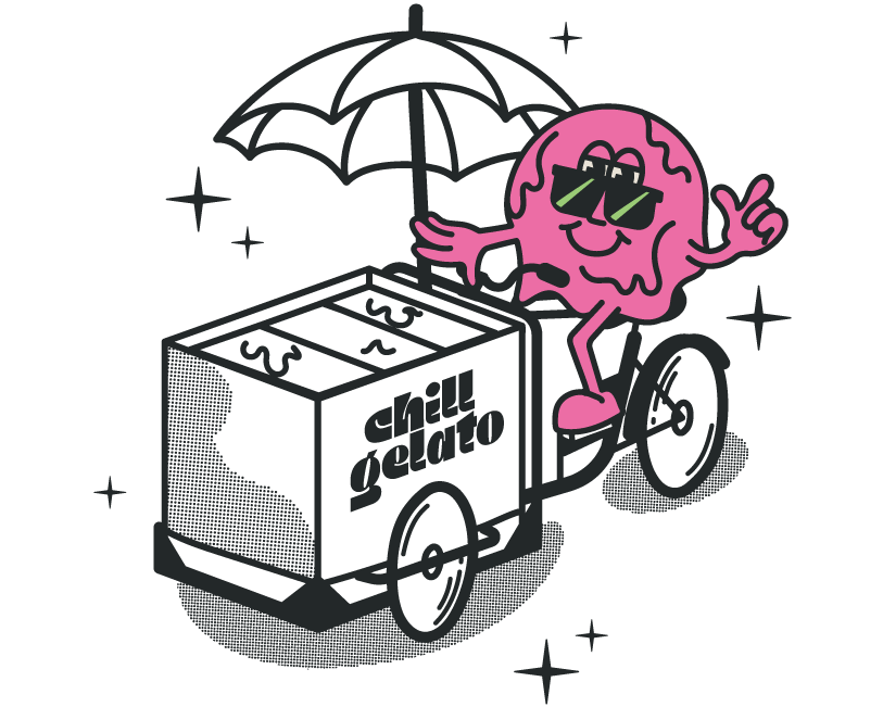 Chill Gelato guy on the bike graphic